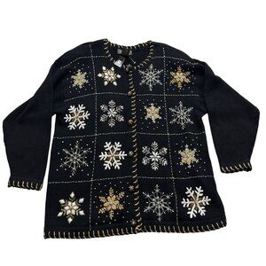 Lane Bryant cardigan sweater knit button rhinestone snowflakes christmas womens